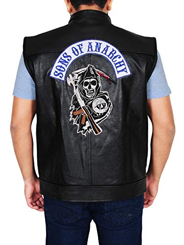 Jax Teller-Inspired Motorcycle Leather Vest – Sons of Brotherhood, Built for the Road (US, Alpha, Large, Regular, Regular, Black)