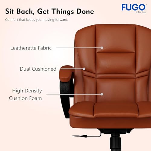 Image of FUGO Nice Goods Ergonomic Executive Office Chair, Home Desk Office Chair, Revolving Chair with Tilting Mechanism and Metal Base (Tan)