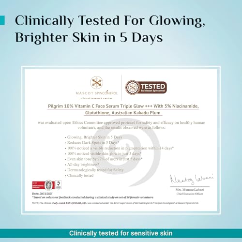 Image of Pilgrim 10% Vitamin C Face Serum Roll-On for Glowing Skin with Niacinamide & Glutathione, Kakadu Plum | Reduces Dark Spots, Brightening Serum for Even Skin Tone | For All Skin Type - 25ml