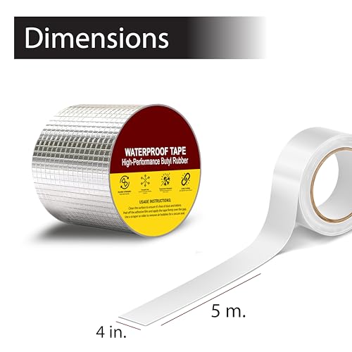 Image of Aluminium Butyl Waterproof Tape | Heavy Duty Leak Repair Sealing Tape | Self-Adhesive Roof, Pipe & Wall Crack Repair | Weatherproof & Heat Resistant (10CM*5M)