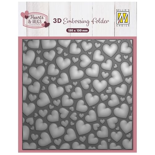 Nellie's Choice Classeur de Gaufrage 3D-Cœurs Pop Up 15 x 15 cm-Matériel pour Scrapbooking, Cartes, DIY et Bricolage, Gris