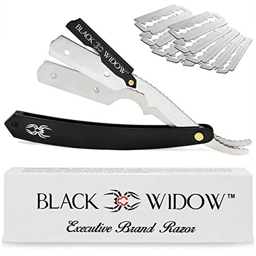 Barber Straight Razor, Professional Barber Straight Edge Razor - Barber Razor Compatible with Straight Razor Blade for Barber, Black Chrome Straight Razor by Black Widow (1.5mm)