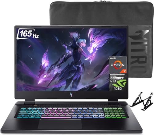 Image of acer 2024 Newest Nitro 17 Gaming Laptop, 17.3 inch FHD 165Hz Display, AMD Ryzen 7-7840HS(8-core), GeForce RTX 4050, 64GB DDR5, 1TB SSD, Backlit Keyboard, Wi-Fi 6E, Windows 11 Home, with Laptop Stand