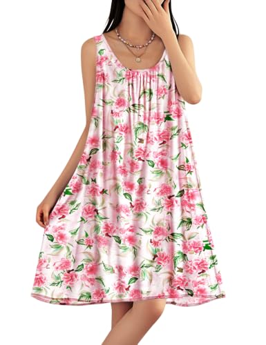 Image of YESNO Summer Dresses for Women Casual Boho Floral Sundresses Sleeveless Scoop Neck Beach Tank Dresses EVS
