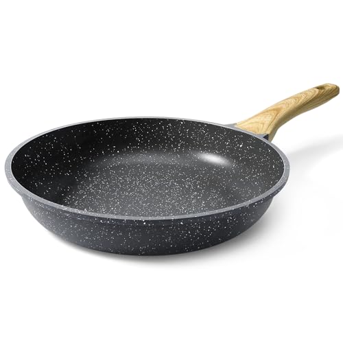 Image of GiPP Nonstick Frying Pan Skillet - 9.5 inch Grey Granite Non Stick Pans, Omelette Pan with Heat-Resistant Handle, Compatible with All Stovetops, PFOA Free