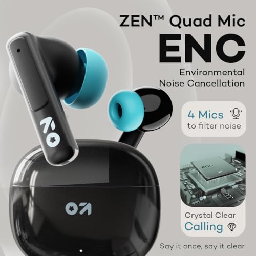 Image of GOBOULT W60 True Wireless in Ear Earbuds 60H Playtime, Zen Quad Mic ENC, 50ms Low Latency, Made in India, Type-C Fast Charging, 13mm Driver, IPX5, TWS Ear Buds Wireless (Black)