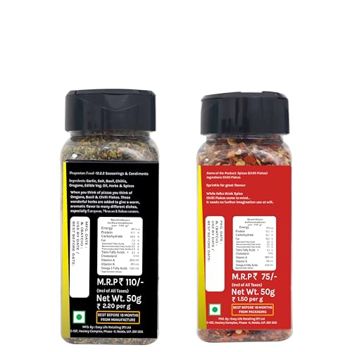 Easy Life Oregano Seasoning 50g with Roasted Pizza Chilli Flakes 50g (Perfect Combo of Seasonings and Spice for Pizza Pasta Risotto Lasagna Spaghetti Polenta)