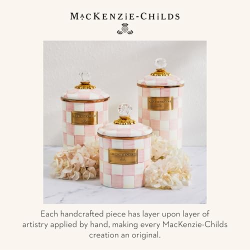 MACKENZIE-CHILDS Rosy Check Enamel Canister, Pink-and-White Kitchen Storage Container with Lid, Mini