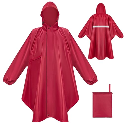 LUROON Leichter Wasserdichter Regenponcho Regenjacke Damen Herren mit Kapuze Faltbare Regencape Fahrrad mit Taschen Reflexstreifen, Wiederverwendbar Regenmantel für Wandern...