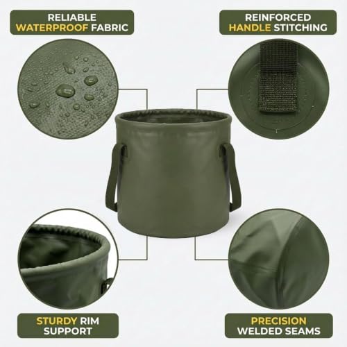 Image of Multipurpose Foldable Water Bucket 20L | Premium PVC Bucket | Portable Leakproof Water Carrier for Camping, Gardening & Car Wash (20 Liter Green)