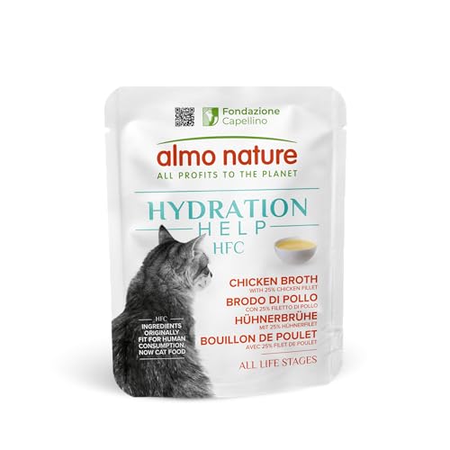 Almo Nature HFC Hydration Help - Wet Cat Food - Chicken Broth with Chicken Fillet - Urinary Support - Human-Grade, Gluten-Free, Monoproteic - 50g (Pack of 24)