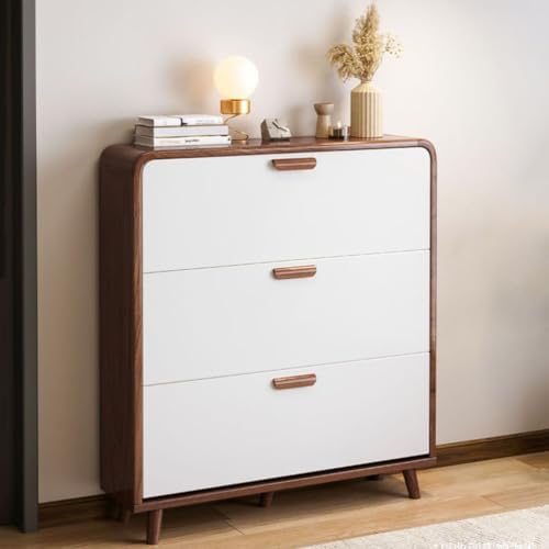 Shoe Storage Cabinet - Slimline Hallway Cupboard with Flip Doors & Adjustable Shelves, Ideal for High Top Sneakers - 2-Tier Organizer for Entryway & Hallway