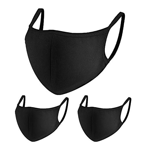 CMTK Unisex Anti Dust Face Mouth Mask,Black Cloth Cotton Face Mask Washable, Reusable - Protection from Dust, Pollen, Pet Dander, Other Airborne Irrit (FASHION MASK 3 PCS)