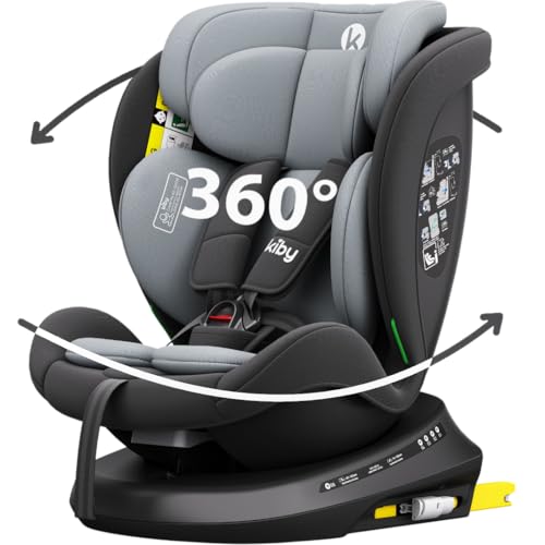 Kiby® Seggiolino Auto Comfy-Fix, ISOFIX i-Size 40–150 cm, Rotazione 360°, Reclinabile, Poggiatesta Regolabile, Contro e Fronte Marcia