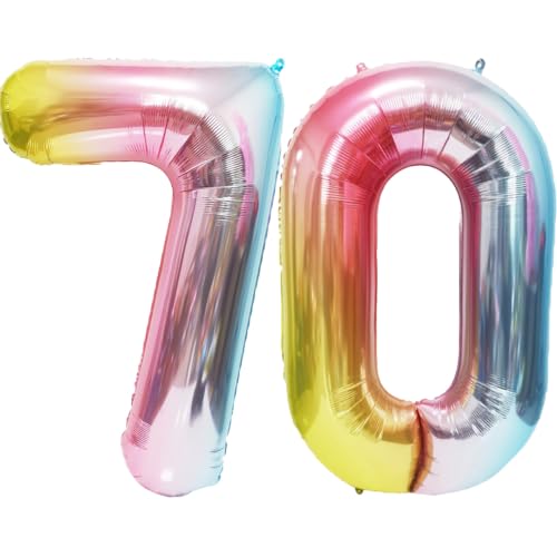 Image of Rainbow Number Balloons Birthday Balloons - Giant Number 70 Balloon 40 inch, Numbers Balloon Birthday Decorations, Rainbow Party Supplies for Baby Shower