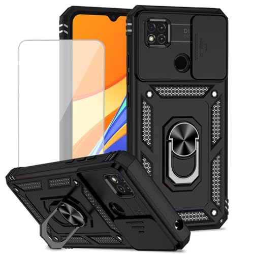 Funda Redmi 9 Activ para coche con anillo trasero y cristal templado para viajes