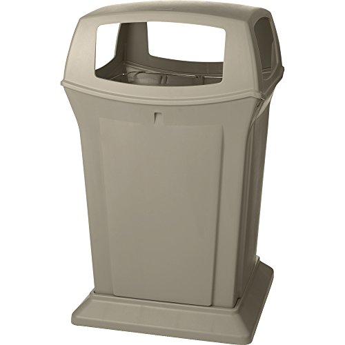 Image of Rubbermaid Commercial Products Ranger Trash Can with 4 Opening Lid, 45 GAL, Beige Plastic, Outdoor for Stadiums /Parks /Shopping Plazas