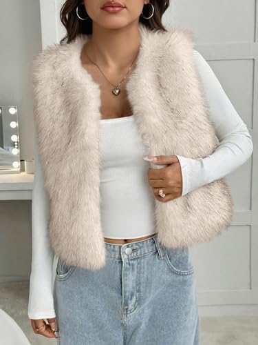 BTFBM Faux Fur Vest For Women 2025 Trendy Fall Sleeveless Cropped Fuzzy Jacket Fluffy Winter Coats Furry Vests Outerwear4
