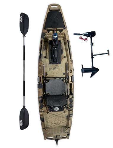 Brooklyn 10.5 Pro Motorized Fishing Single Kayak by BKC, Solo Sit-on-Top Angler Kayak with Trolling Motor, Paddle & Aluminum Frame Seat