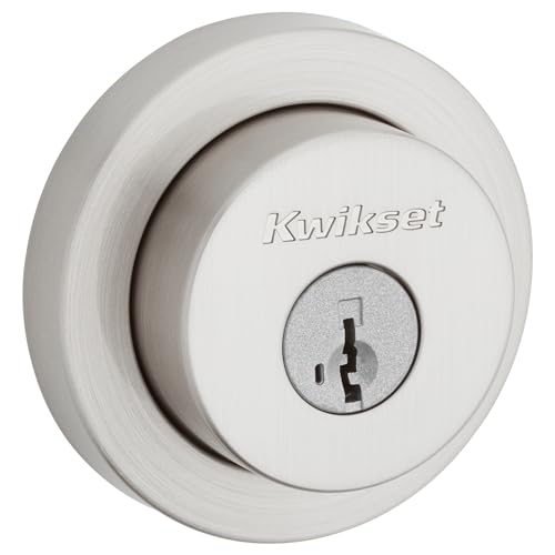 Kwikset 91580-068 158 Milan Deadbolt Lock, Satin Nickel Round Exterior Keyed Front Entry Door thumb #1