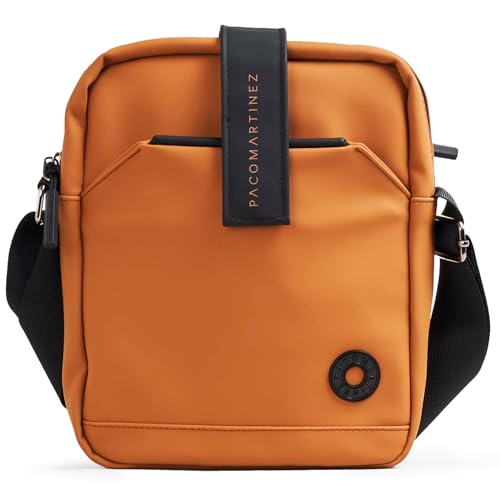 PACO MARTINEZ Bandolera Goma, Bolso para Hombre, Tamaño Mediano, Color Naranja - 25x22x5 Centímetros
