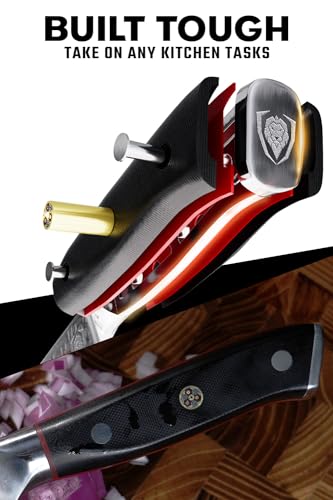 Dalstrong Chef Knife - 6 inch Blade - Shogun Series ELITE - Damascus - Japanese AUS-10V Super Steel - G10 Black Handle - Razor Sharp Kitchen Knife - Hammered Finish Chef's Knife - Sheath