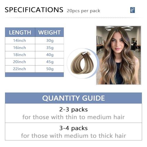 Image of COOKAYU Invisible Tape in Hair Extensions Human Hair, Injected Tape in Hair Invisi Edge Extensions Walnut Brown to Ash Brown and Blonde 16Inch 20pcs 35g