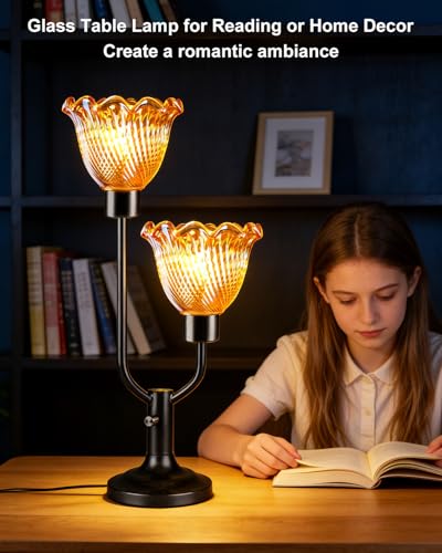 Image of Lightdot Mid Century Modern Table Lamp Dimmable Black Vintage Glass Lamp