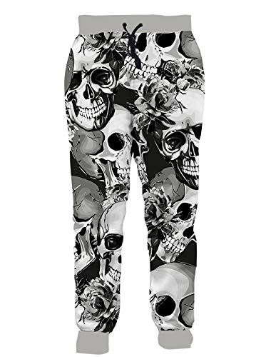 Leapparel Unisex Galaxy Gray Skull Print Pocket Drawstring Fashion Comfy Jogger Pants Sweatpant S