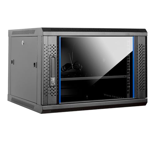 Aiten Data Armario Rack Mural 19' 9U Medidas 600 x 450 x 510 mm Montado con Accesorios: 1 Bandeja Fija, 2 Escuadras Laterales en L, 1 Ventilador de Techo de 120 mm, Tornillos y Llaves