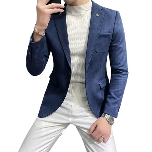 Men's Fleece Jacket Blazer Men Business Casual Slim Fit Single Button Suit Coat