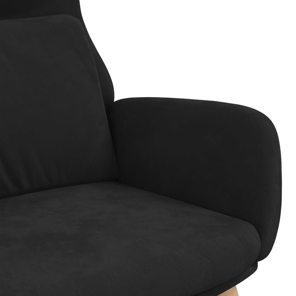 Poltrona relax in velluto nero, moderna poltrona imbottita con gambe e braccioli in legno massiccio, comoda poltrona da soggiorno per il relax, poltrona per TV, portata fino a 110 kg