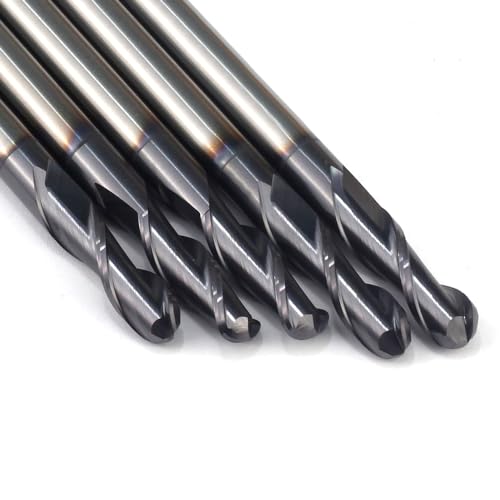 Image of Ball Nose End Mills JESTUOUS Carbide Spiral Router Bits 2 Flute 1 /4 inch Shank Dia. 3 /4 inch Flute Length for Milling Metal Steels,5 Pieces