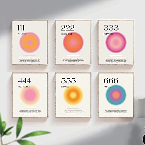 Yiylunneo Angel Number Spiritual Poster With Inspirational Quotes - A Set Of 6 Colorful Gradient Aura Wall Art Print Minimalist Posters - Room Decor Aesthetic (8X10In, Unframed) #TOP3