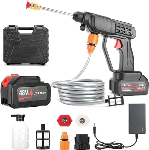 Buy High Wireless High Pressure Washer for Car Washing 48V Rechargeable Electric Pressure Washer Gun Machine Tool for Bike, Cleaning, Gardening with Adjustable 3 in 1 Nozzle and 5M Hose Pipe-image-35