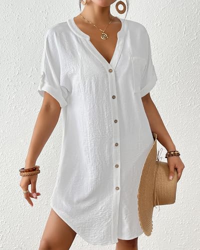 Bsubseach Swimsuit Coverup for Women Bathing Suit Cover Up Button Down Shirt Beach Dress Vacation Outfits2