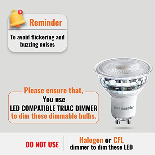 paul russells LED Glass GU10, Dimmable Fittings Spot Lightbulbs, 4.5W 345 Lumens LED Bulbs, 50w Equivalent - Image 2