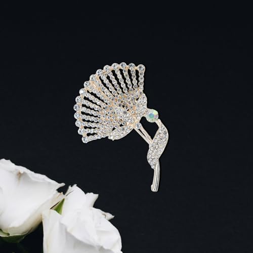 Image of Gold Crystal Shell Flower Brooch Pins for Women Elegant Pearl Rhinestone Floral Brooches Pin Fashion Jewelry for Party Dance Wedding Banquet Brooch for Women Girl Gift
