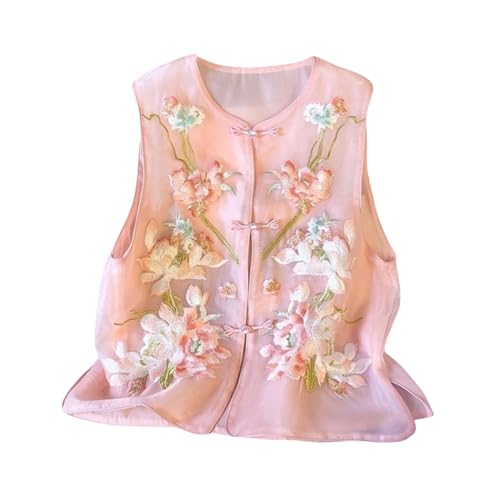 Gilet en organza brodé style chinois pour femme veste d'été sans manches de tendance élégante
