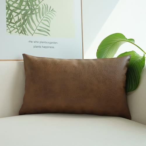 JOJUSIS Modern Leather Throw Pillow Cover for Couch Sofa Bed 100% Faux Leather Dark Brown 12
