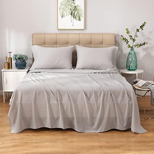 Greeneasy Queen Sheet Set, 4 Pieces Hotel Luxury Queen Size Sheets - Breathable & Cooling Queen Bed Sheets - Deep Pocket Queen Fitted Sheet - Bedding Sheets & Pillowcases - Gray/Queen / 4-Piece