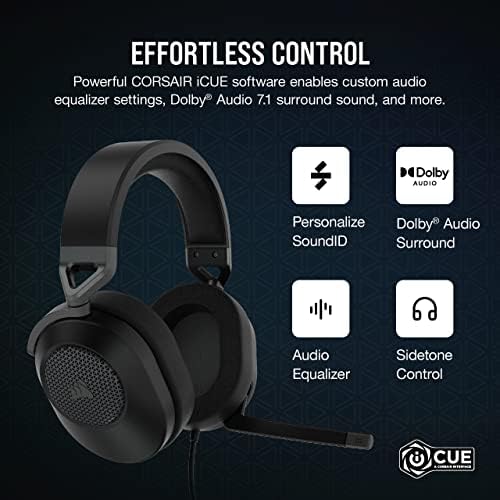 Corsair HS65 Surround Multiplatform Wired Gaming Headset – Dolby Atmos – SonarWorks SoundID – iCUE Compatible – PC, Mac, PS5, PS4, Xbox, Nintendo Switch, Mobile – Carbon — view 6