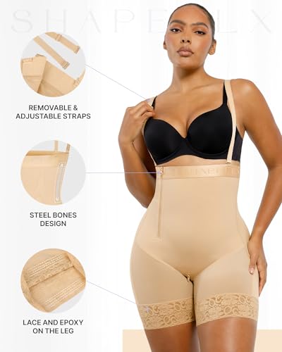 Image of SHAPELLX Tummy Control Shapewear Faja Colombianas Side Zipper Body Shaper Plus Size Postpartum Bodysuit With Butt Lift