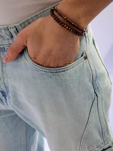 Image of The Indian Garage Co Men Relaxed Fit Solid Mid-Rise Cargo Denim