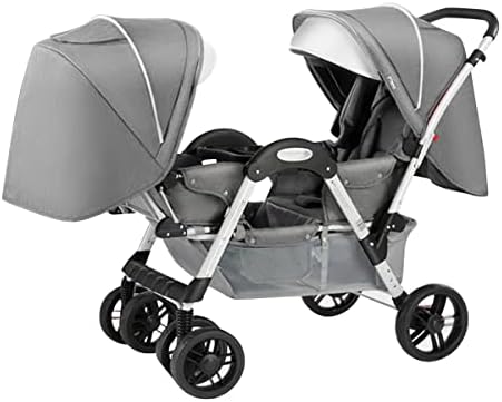 YCKEGEW Double Stroller Infant and Toddler Portable Baby Pushchair Tandem Umbrella Stroller for Twins,Child Tray,High Landscape | Sunshade | Easy to Fold (Color : Silver Grey)