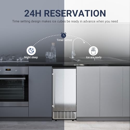 Image of ICYGLEE Commercial Under Counter Ice Maker Machine with Drain Pump, 100Lbs /Day with 24lbs Storage, Auto-Cleaning, 24H Timer, Built-in Freestanding Ice Maker for Home /Commercial & Home Use. (Steel)