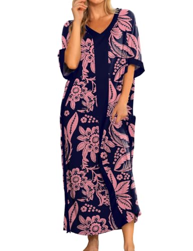 Image of Bloggerlove Caftan Nightgown for Women Cotton House Dress with Pockets
