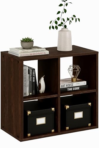 Image of Enigmatic Woodworks 4-Cube Wooden Storage Organizer | Multipurpose Bookshelf, Display Rack for Living Room, Study & Office | Suede Finish DIY Installation |Flowery Wenge | 24 * 9.5 * 24 inch