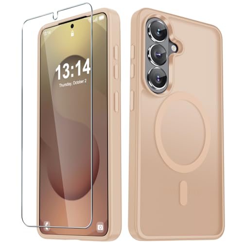 Image of YENAPOON for Samsung Galaxy S26+ Plus Case, Matte Magnetic Phone Cover [with 1 Screen Protector] [Support for MagSafe] [Shockproof Military Grade Protection] Translucent Frosted Back, Coral Pink