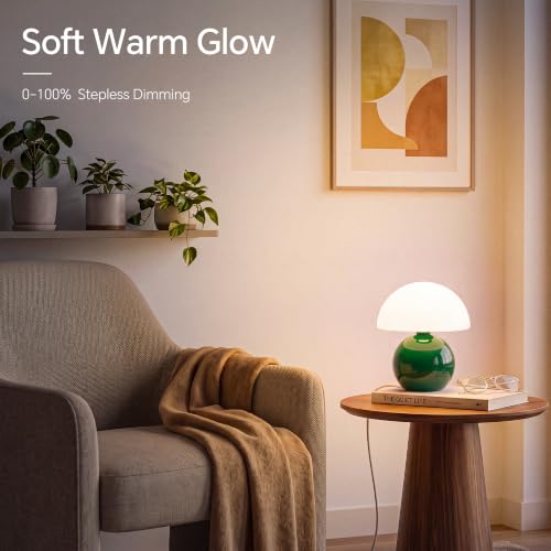 Image of Dawnwake Mushroom Lamp Table Lamp for Bedroom-Small Table Lamps,Dark Green | 8.7 inch Mid Century Modern Table Lamps for Living Room Bedroom Decor,Cute Ceramic Lamps for Mushroom Home Room Decor,Glass Shade